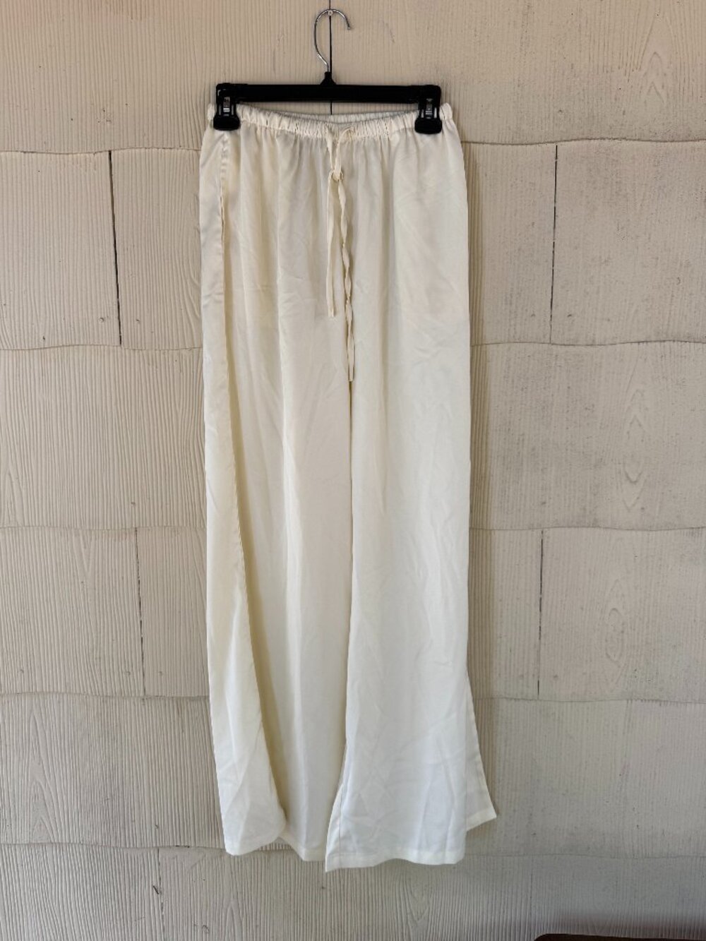 PrettyLittleThing Cream Satin Wide-Leg Drawstring Trousers 🤍